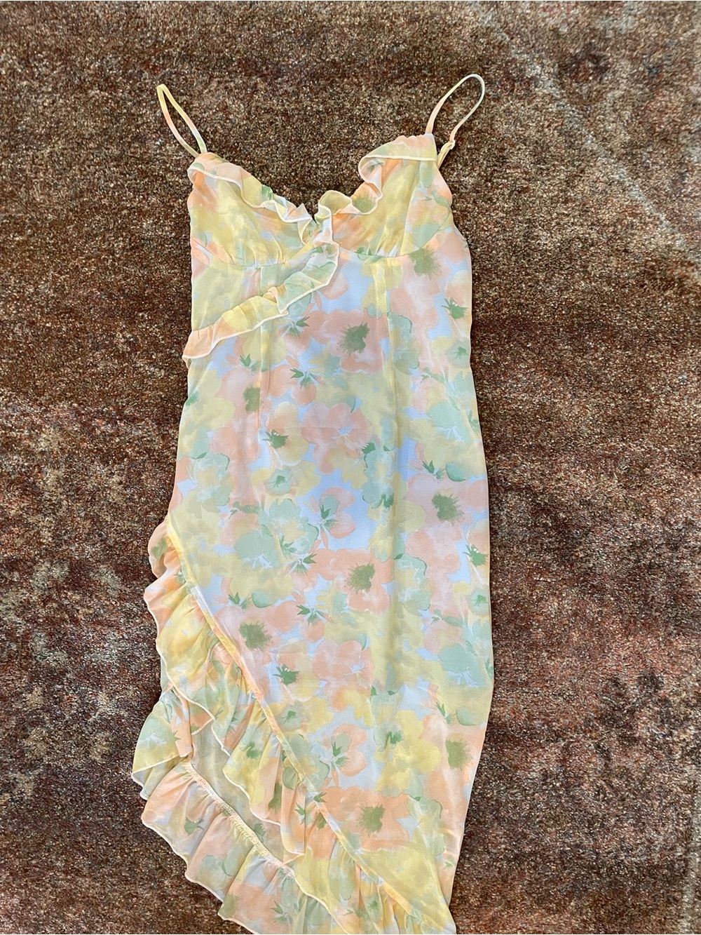 Pastel Floral Ruffle Asymmetrical Dress